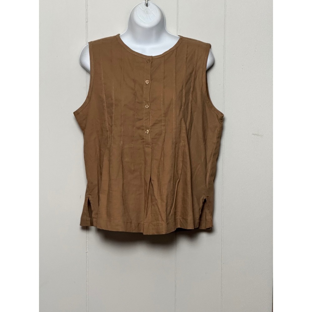 NWT Max Studio London Mocha Brown Linen Blend Pleated Sleeveless Top Size Medium